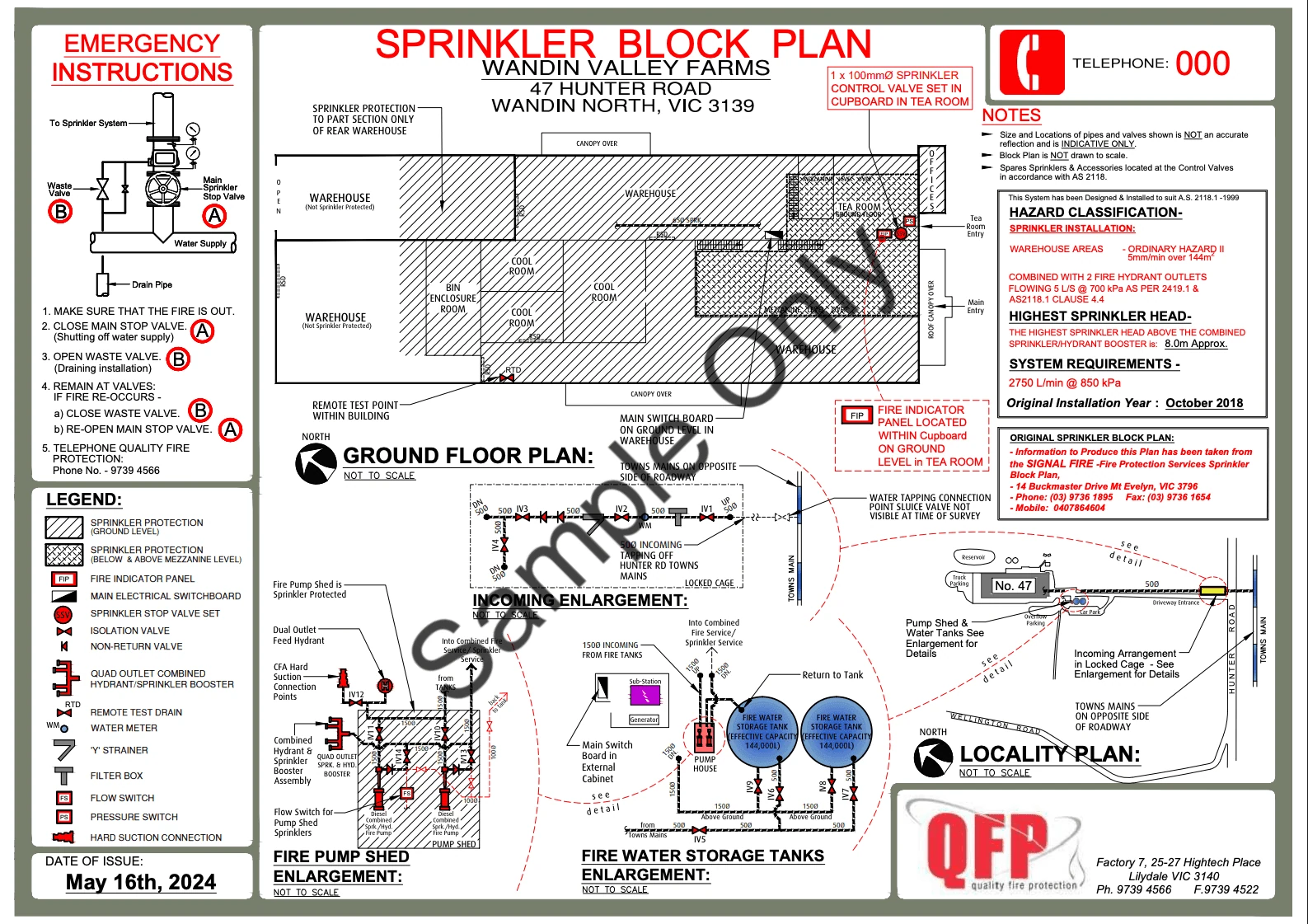Sprinkler Block Plan – Part No. (Sample Only)