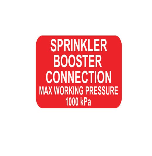 SPRINKLER BOOSTER CONNECTION MAX WORKING PRESSURE 1000KPA