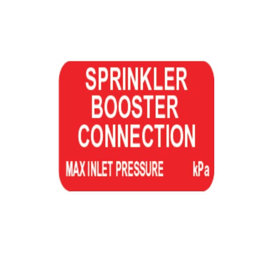 SPRINKLER BOOSTER CONNECTION MAX INLET PRESSURE KPA