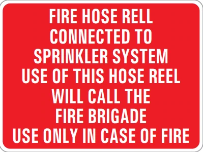 FIRE HOSE REEL CONNECTED TO SPRINKLER SYSTEM USE OF THIS HOSE REEL WILL CALL THE FIRE BRIGADE USE ONLY IN CASE OF FIRE – Part No. PM230