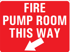 FIRE PUMP ROOM THIS WAY (ARROW LEFT DOWN)
