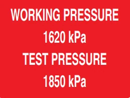 WORKING PRESSURE 1620 KPA TEST PRESSURE 1850 KPA – Part No. PM296