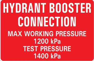 HYDRANT BOOSTER CONNECTION MAX WORKING PRESSURE 1200 KPA TEST PRESSURE 1400 KPA – Part No. PM337