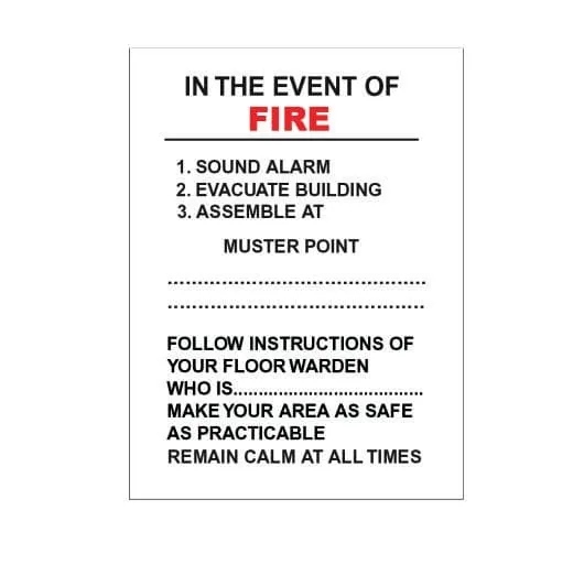 IN THE EVENT OF FIRE – Part No. PM47A