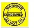 WARNING CONDEMNED DO NOT FILL – Part No. PT52