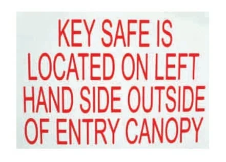 KEY SAFE IS LOCATED ON LEFT HAND SIDE OUTSIDE OF ENTRY CANOPY – Part No. PT79