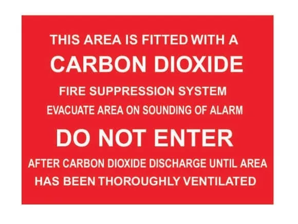 THIS AREA IS FITTED WITH A CARBON DIOXIDE FIRE SUPPRESSIN SYSTEM EVACUATE AREA ON SOUNDING OF ALARM DO NOT ENTER – Part No. PT98